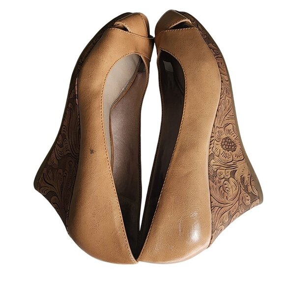 LifeStride Genuine Leather Peep Toe Platform Wedge Heels Tan Size 9 - Picture 9 of 13